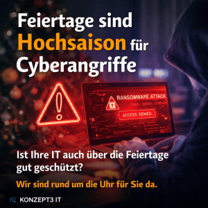 KI Bild mit Laptop und Warnsymbol - Feiertage sind Hochsaison für Cyberangriffe.