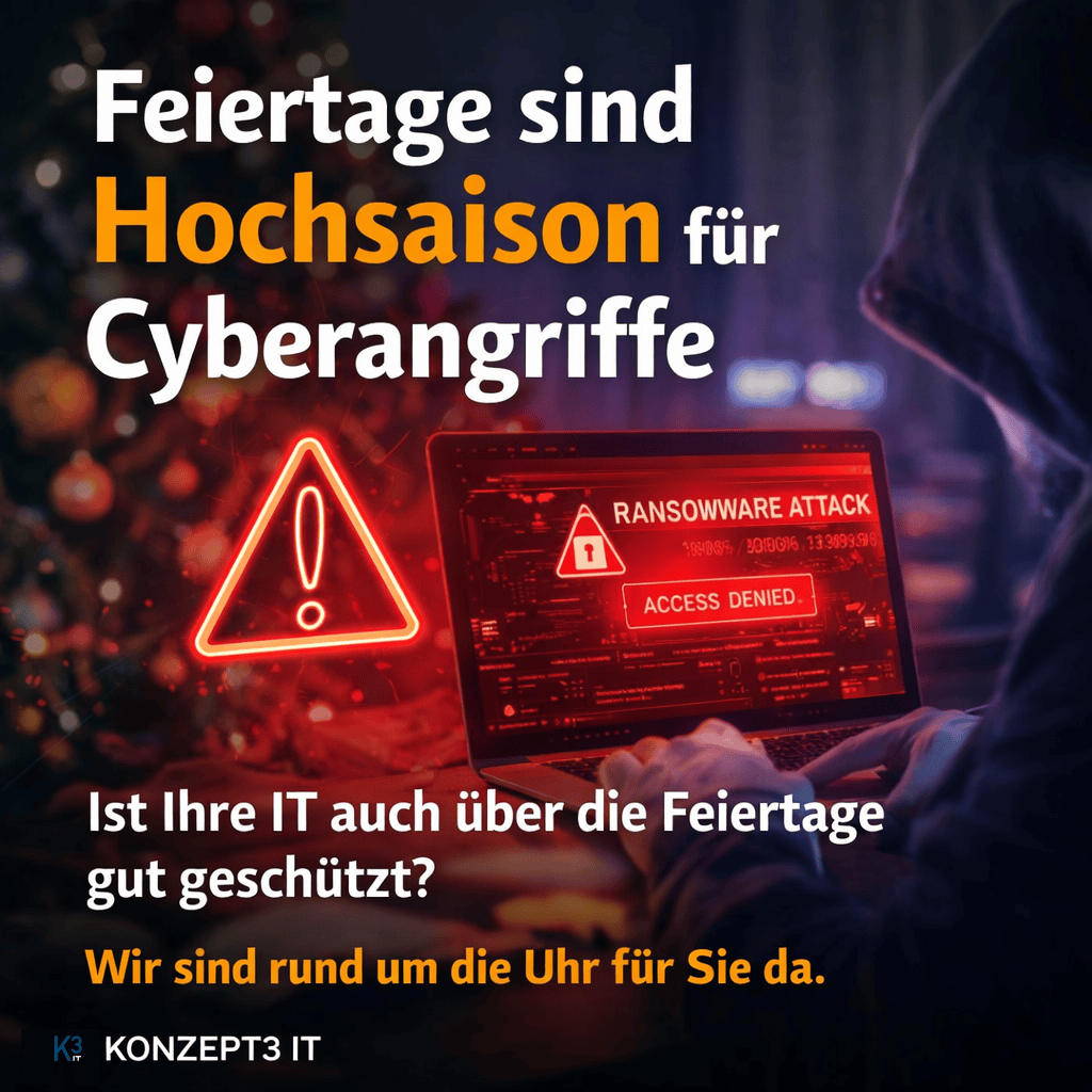 KI Bild mit Laptop und Warnsymbol - Feiertage sind Hochsaison für Cyberangriffe.