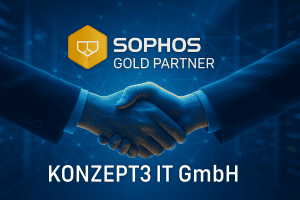 Zwei Hände ineinander vor dem Sophos Gold Partner Logo.