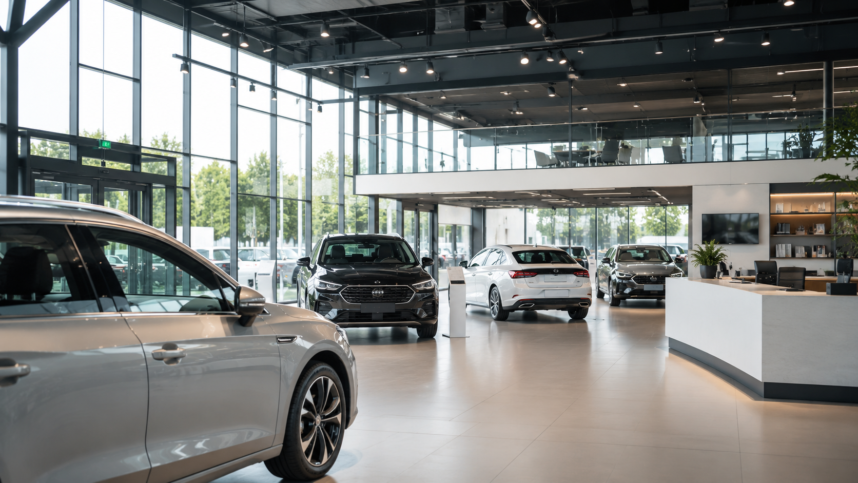 Das Bild zeigt ein modernes Autohaus und steht beispielhaft für IT-Branchenlösungen mit Verständnis für Autohäuser und Herstellerpartner mit herstellerspezifischen Anforderungen.