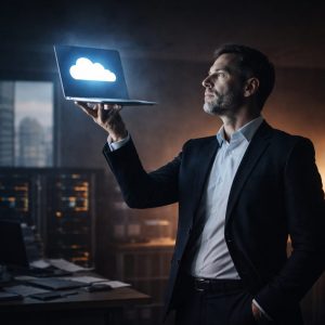 Frei nach Shakespeare - ein Mann mit einem Laptop statt des Schädels in der Hand - Cloud oder nicht Cloud?