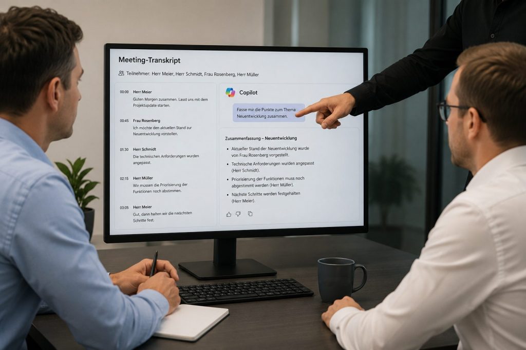 Schulung zu Microsoft KI Copilot am Beispiel Teams - Transkription Meeting-Protokoll.