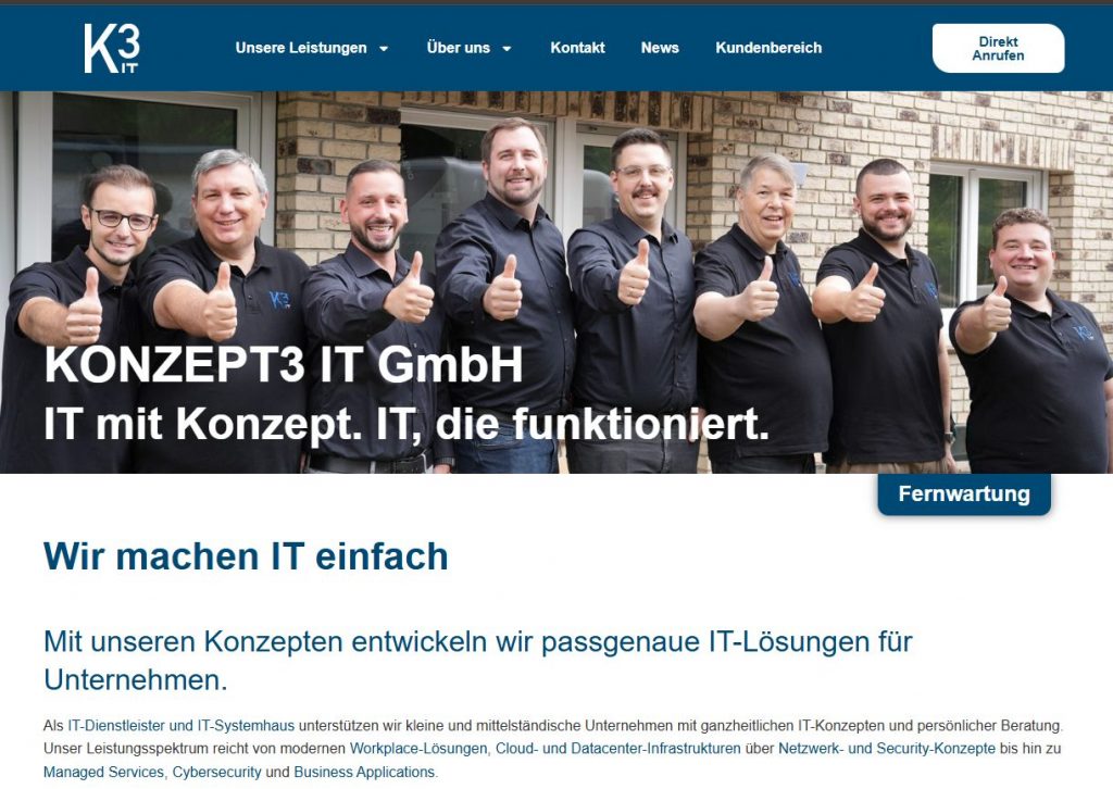 Screenshot von der Startseite der Konzept3 IT Homepage.