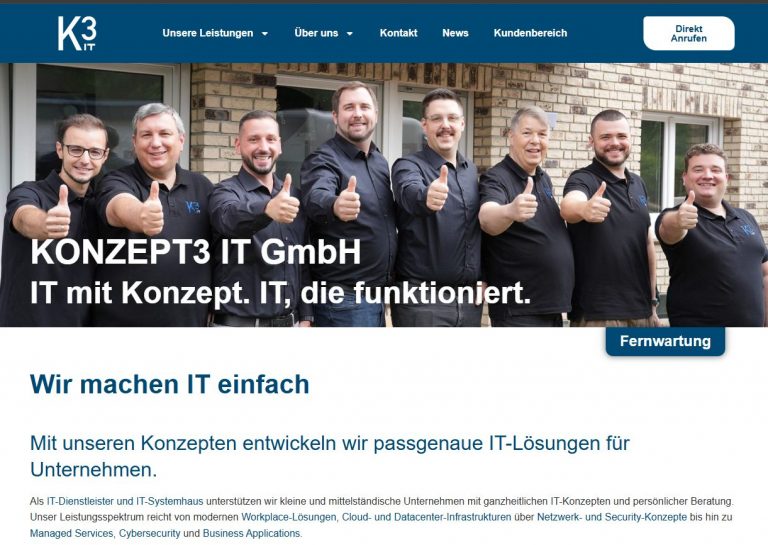 Screenshot von der Startseite der Konzept3 IT Homepage.