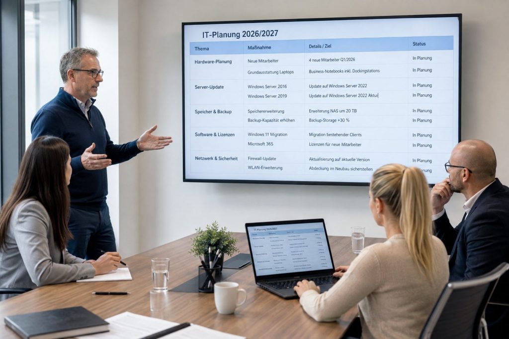 eine Geschäftsführung bei einem Meeting in dem die IT-Projekte geplant werden.